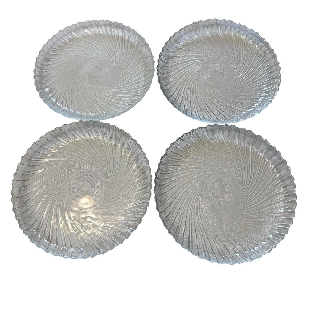 Vintage Arcoroc Seabreeze Clear Glass Swirl Set Of 4 Salad Plates 7.5"